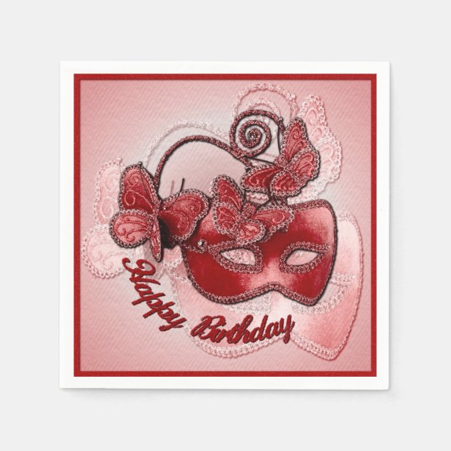 Red Masquerade Mask Birthday Napkins (Front)