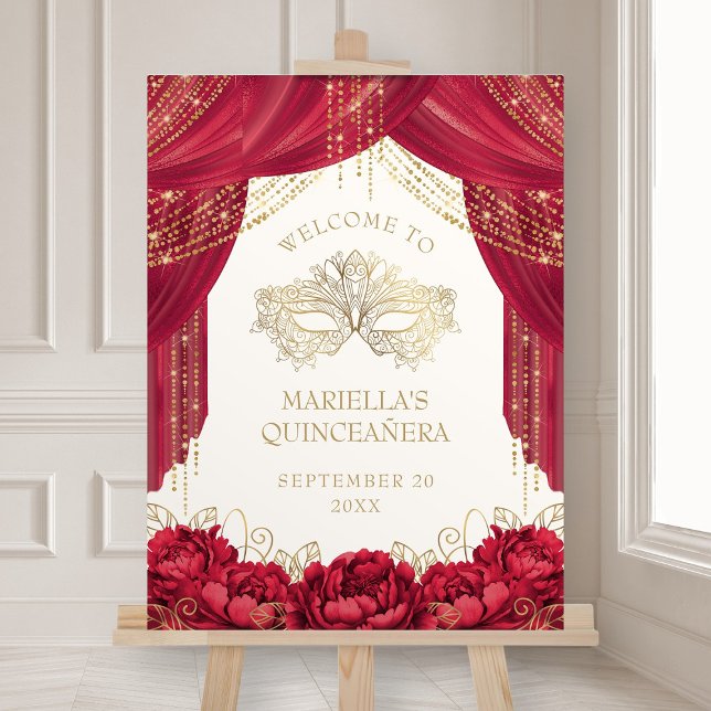 Red Masquerade Mask Quinceanera Welcome Foam Board (Creator Uploaded)