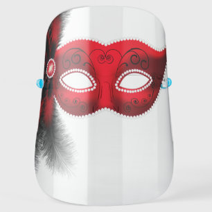 Red Masquerade Mask with Black Red Black Feathers