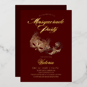Red Masquerade Party  Foil Invitation