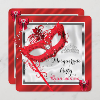 Red Masquerade Quinceanera 15th Birthday Party Invitation