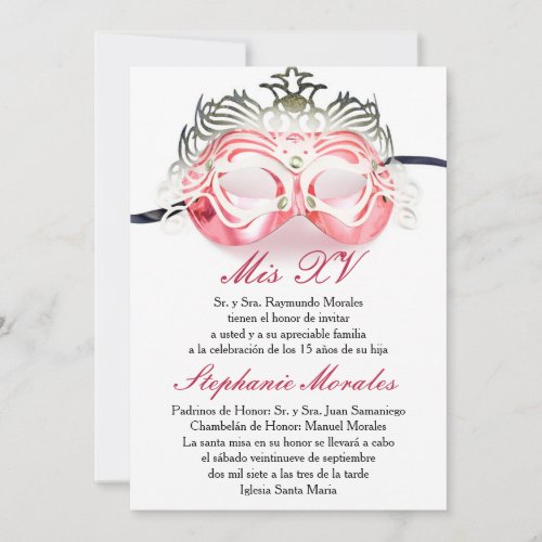 Red Masquerade Quinceanera Birthday Invitation