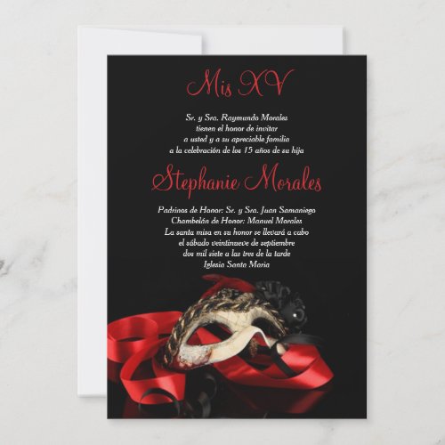 Red Masquerade Quinceanera Invitation