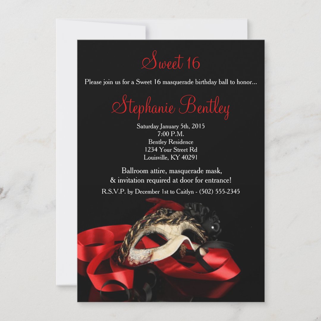 Red Masquerade Sweet 16 Birthday Invitation Zazzle