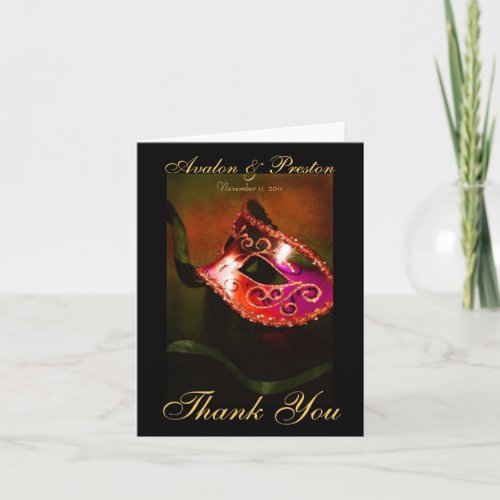 Red Masqurade Mask Thank You Note Card