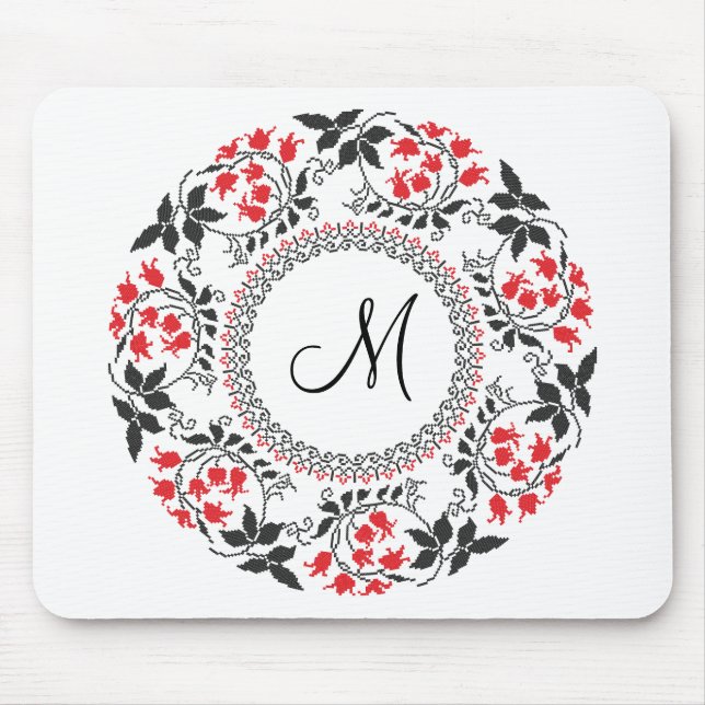 Red May lily ring Personalized Monogram Initial Mouse Pad (Front)