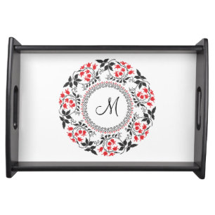 Red May lily ring Personalized Monogram Initial Serving Tray