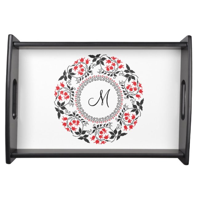 Red May lily ring Personalized Monogram Initial Serving Tray (Front)