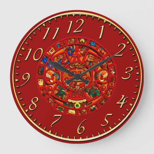 Red Mayan Sun Disk Aztec History Clock