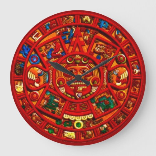 Red Mayan Sun Disk Aztec History Clock