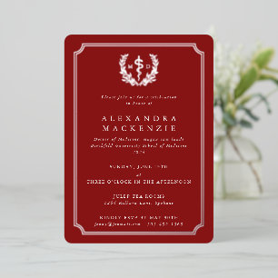 Red MD Asclepius + Laurel Wreath Graduation Foil Invitation