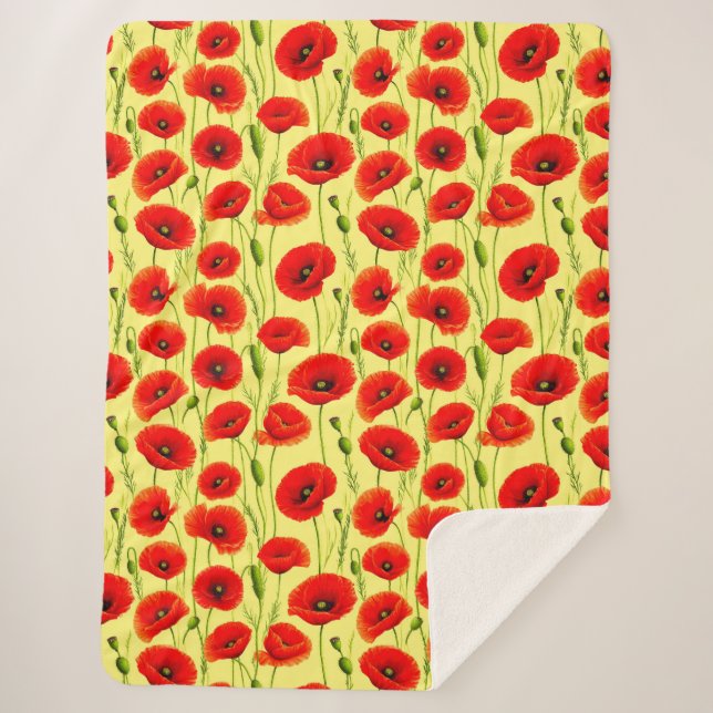 Red Meadow Flowers With Leafy Stem Arrangement Sherpa Blanket (Front)