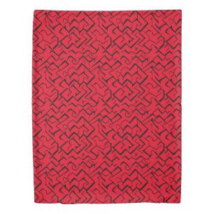 Red Meander Pattern Modern Maze Duvet Cover