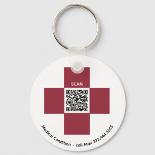 *~* Red Medical Alert ICE QR AP38 Cross  Keychain