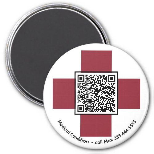  Red Medical Alert ICE QR AP38 Cross Magnet