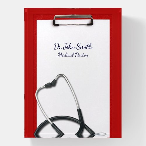 Red Medical Clipboard with Stethoscope Paperweight