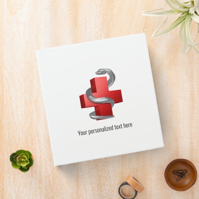 Red Medical Cross Silver Serpent Snake Symbol  3 Ring Binder (In Situ)