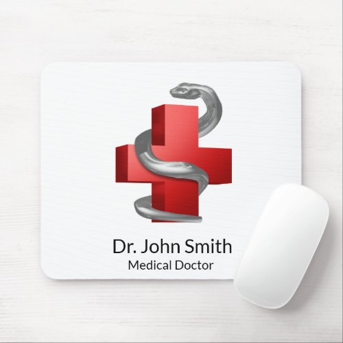 Red Medical Cross Silver Serpent Snake Symbol Mouse Pad