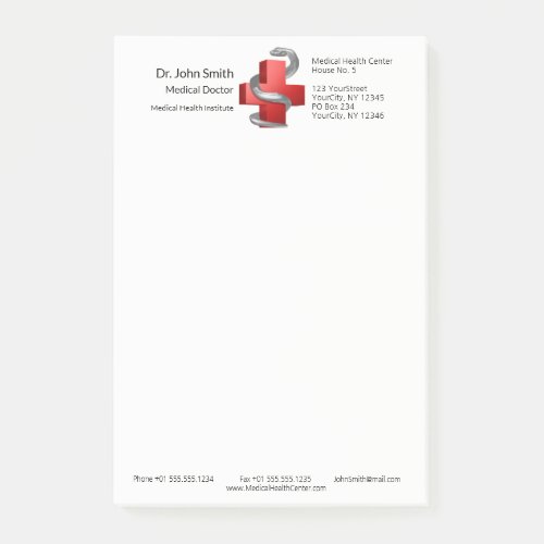 Red Medical Cross Silver Serpent Snake Symbol  Post_it Notes