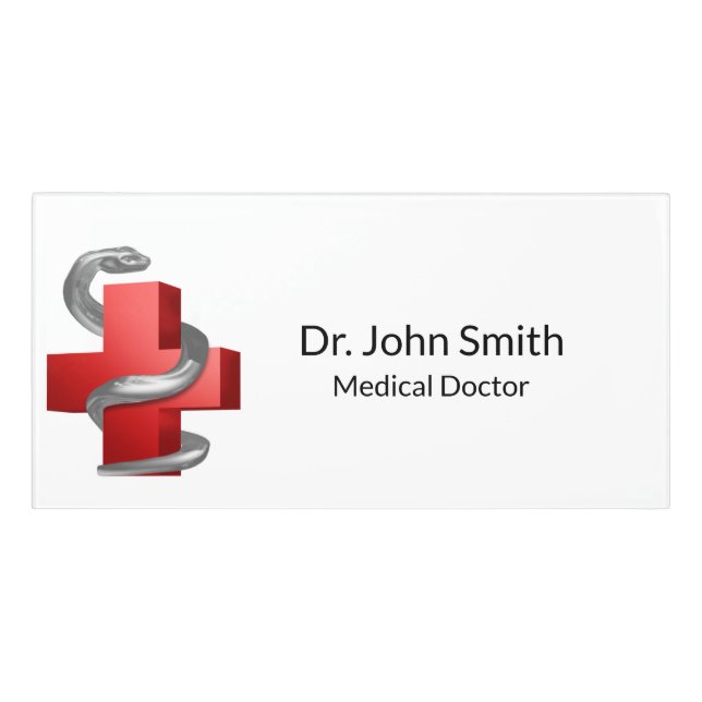 Red Medical Cross Silver Serpent Symbol Snake Door Sign (Classic Front)