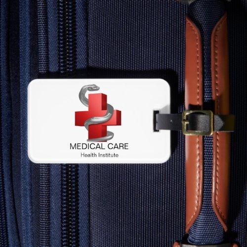 Red Medical Cross Silver Serpent Symbol Snake Luggage Tag