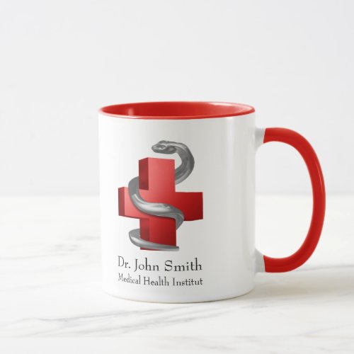 Red Medical Cross Silver Serpent Symbol Snake Mug