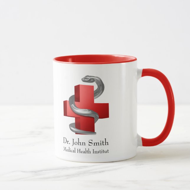 Red Medical Cross Silver Serpent Symbol Snake Mug (Right)