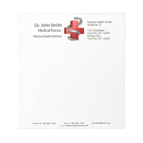 Red Medical Cross Symbol Serpent Silver Snake Notepad
