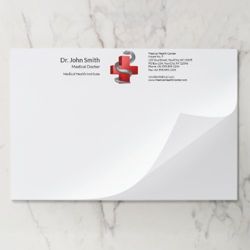 Red Medical Cross Symbol Serpent Snake Silver Paper Pad