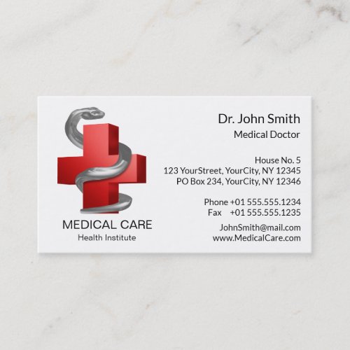 Red Medical Cross Symbol Silver Serpent Snake Business Card