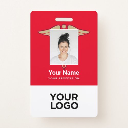 Red Medical Employee Doctor Nurse Photo Name ID Badge