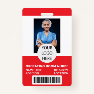 Red Medical Operating Room Nurse Photo ID Badge