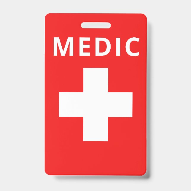 Red Medical Print Custom Name Costume Employee Badge (Front)