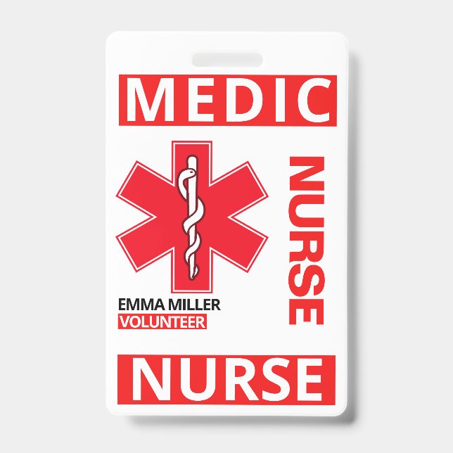 Red Medical Print Nurse Custom Name Employee Badge (Front)