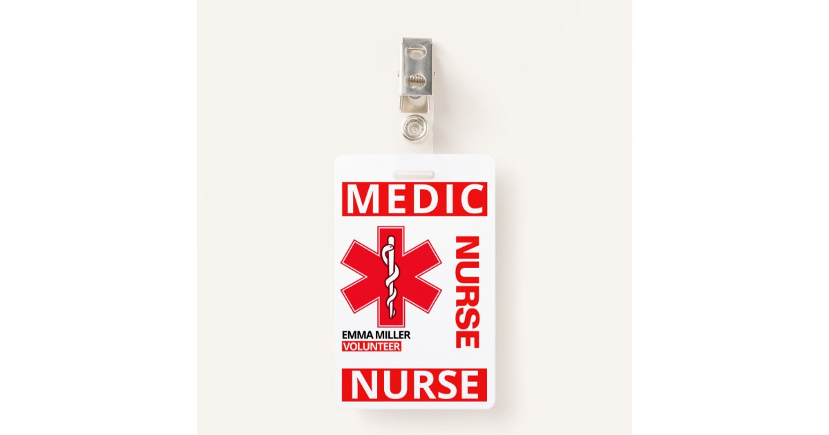 Red Medical Print Nurse Custom Name Employee Badge | Zazzle