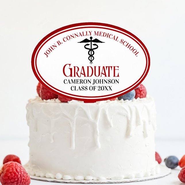 Red Medical School Graduation Party Personalized Cake Topper (Creator Uploaded)
