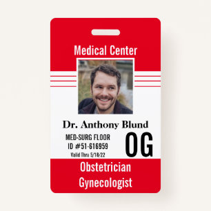Red Medical Security ID Name tags Modern Elegant Badge