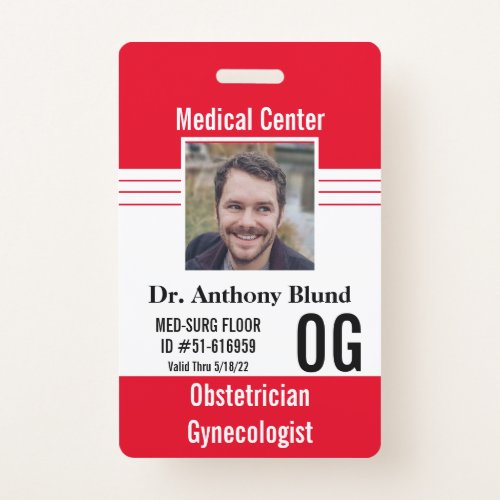 Red Medical Security ID Name tags Modern Elegant Badge