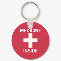 Red Medicine Inside First Aid Symbol Medication Keychain