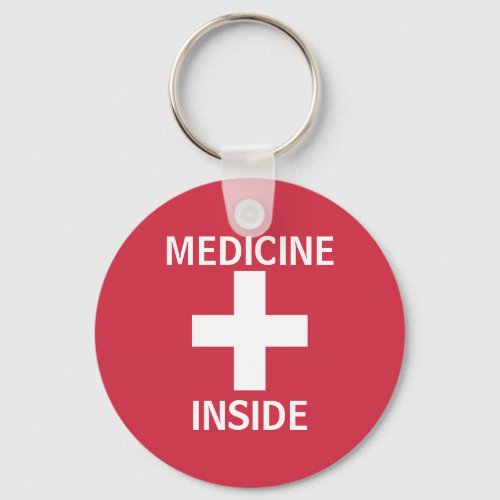 Red Medicine Inside First Aid Symbol Medication Keychain