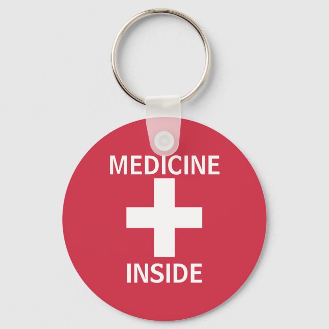 Red Medicine Inside First Aid Symbol Medication Keychain (Front)