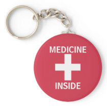 Red Medicine Inside First Aid Symbol Medication Keychain