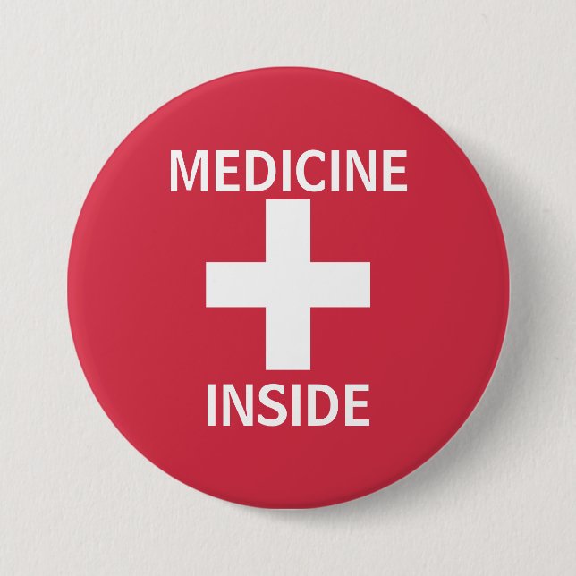 Red Medicine Inside First Aid Symbol Medication Pinback Button (Front)