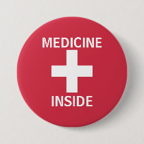 Red Medicine Inside First Aid Symbol Medication Pinback Button