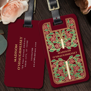 Red Medieval Fantasy Vintage Sword Name Luggage Tag