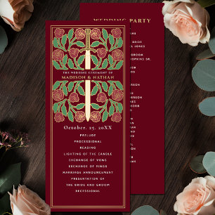 Red Medieval Gold Floral Sword Royal Wedding Program