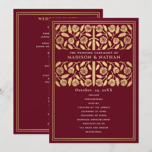 Red Medieval Gold Sword Royal Wedding Program