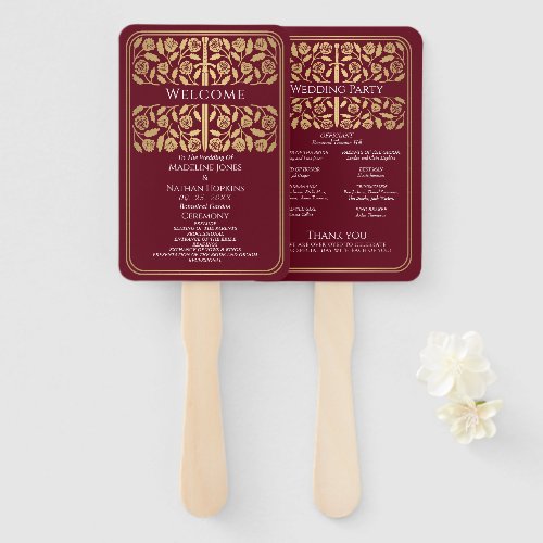 Red Medieval Gold Sword Royal Wedding Program Hand Fan