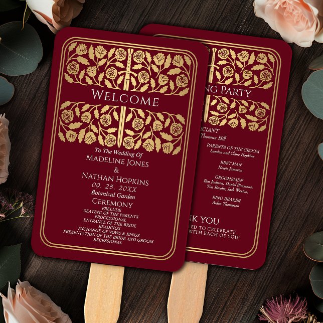 Red Medieval Gold Sword Royal Wedding Program Hand Fan (Creator Uploaded)