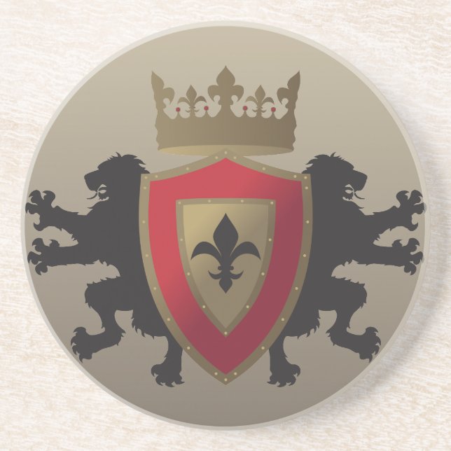 Red Medieval Lion Heraldry Sandstone Coaster (Front)